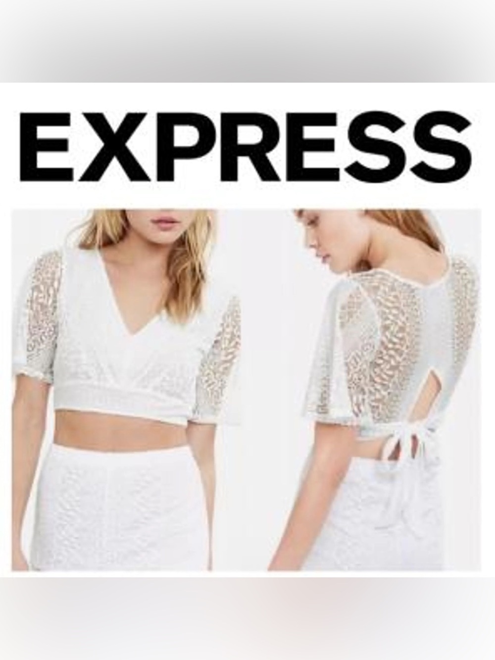 Express White Lace Tie-Back V-Neck Crop Top